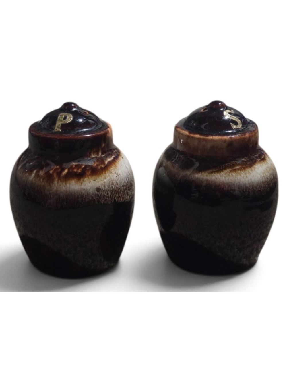 Pfaltzgraff Gourmet Brown Drip Glaze Salt & Pepper Shakers w/ Stoppers Stoneware